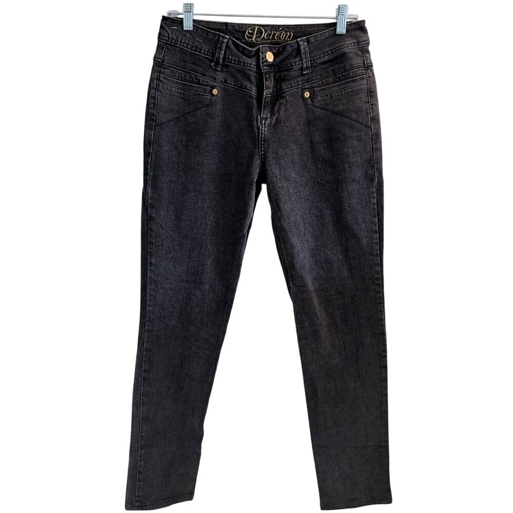 Vintage Dereon Jeans Womens 7/8 29x29 Black Embellished Skinny Denim 90s